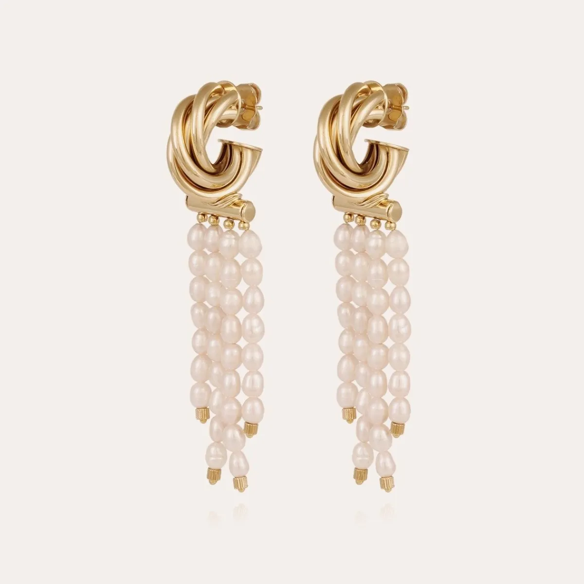 Shop Gas Bijoux Atik Riviera mini gold - Cultured pearls Whitemotherofpearl