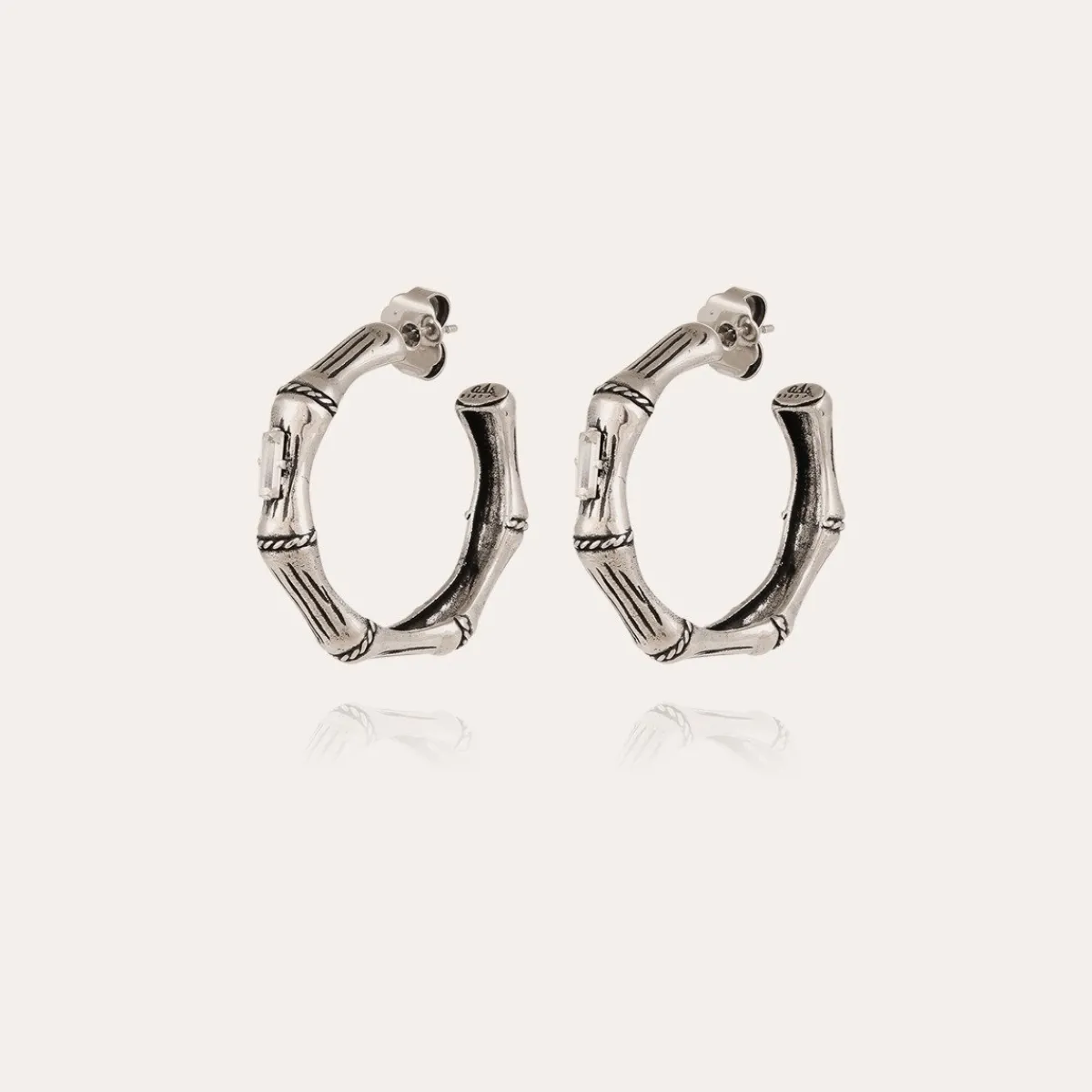 Cheap Gas Bijoux Bambou strass hoop earrings small size silver Crystal