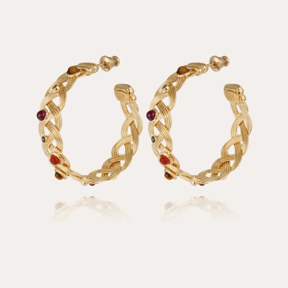 Hot Gas Bijoux Cesaria cabochons earrings gold Red