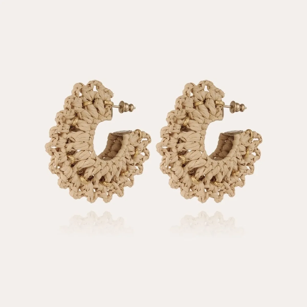 Cheap Gas Bijoux Crocus earrings raffia small size gold Beige