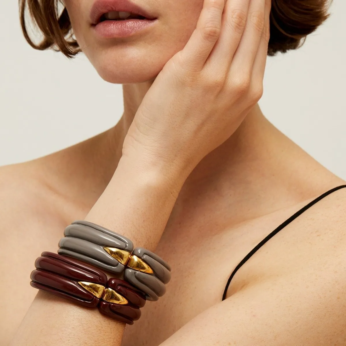 Shop Gas Bijoux Ecume bracelet acetate gold - Purple Burgundy