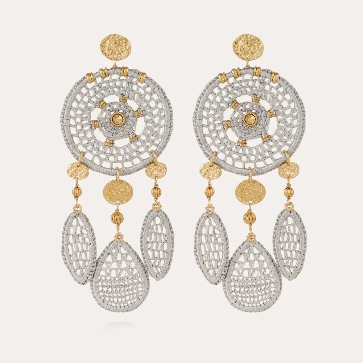 Fashion Gas Bijoux Fanfaria raffia earrings gold Grey