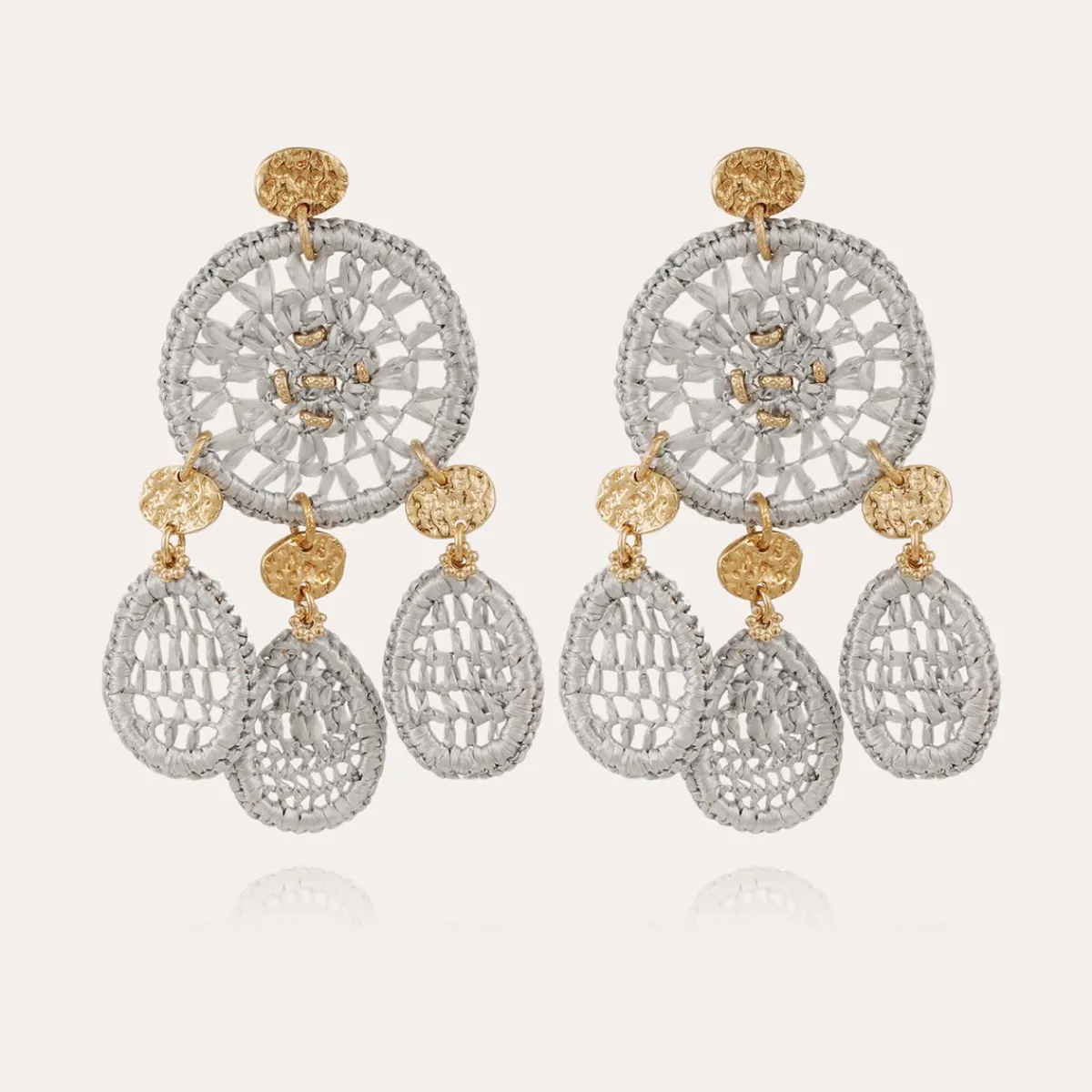 New Gas Bijoux Fanfaria raffia earrings small size gold Grey