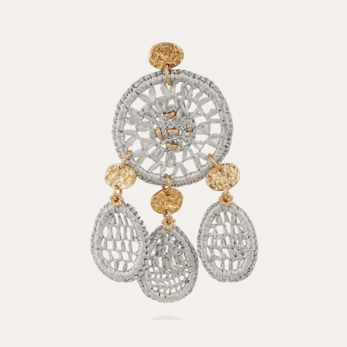 New Gas Bijoux Fanfaria raffia earrings small size gold Grey