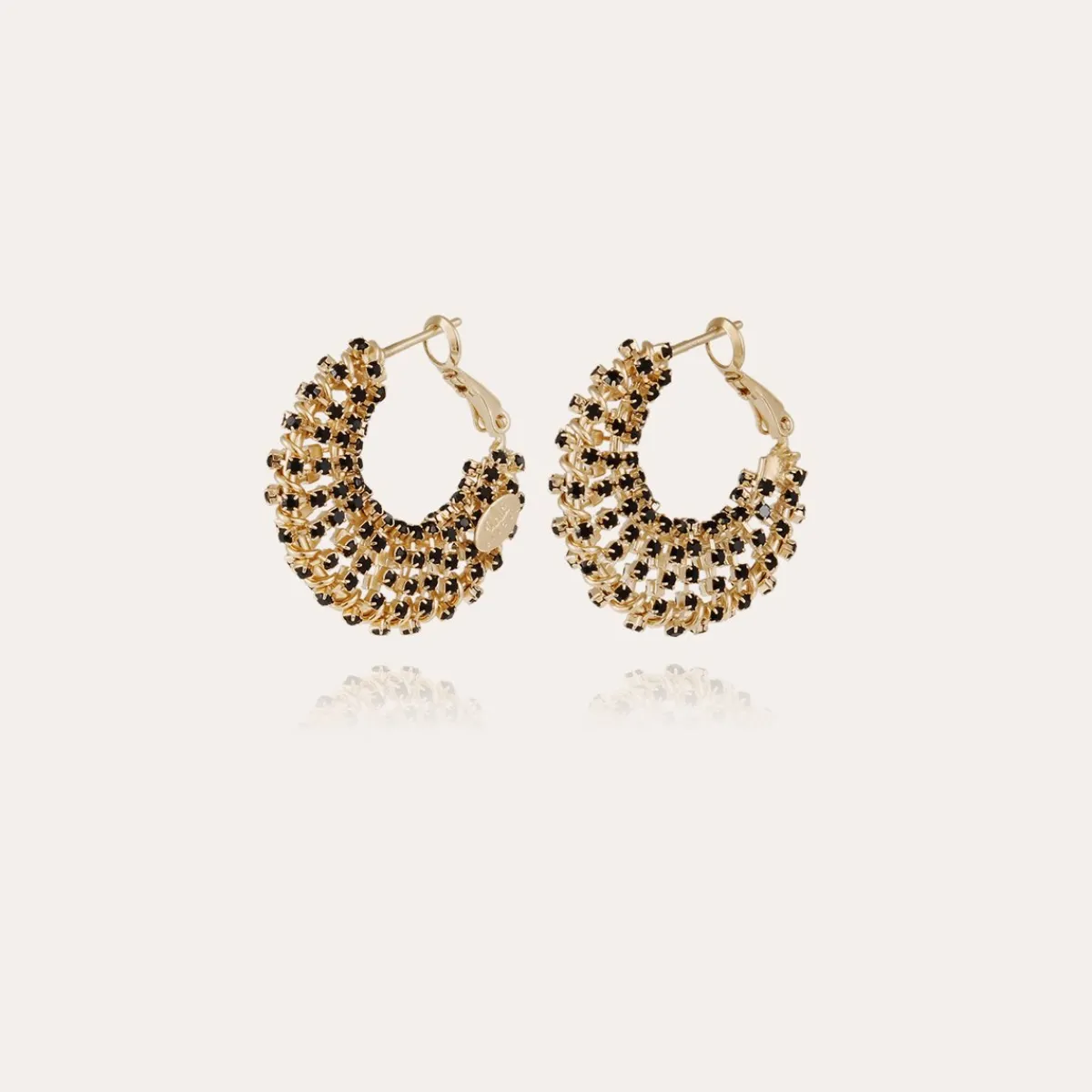 Shop Gas Bijoux Izzia strass earrings small size gold Black