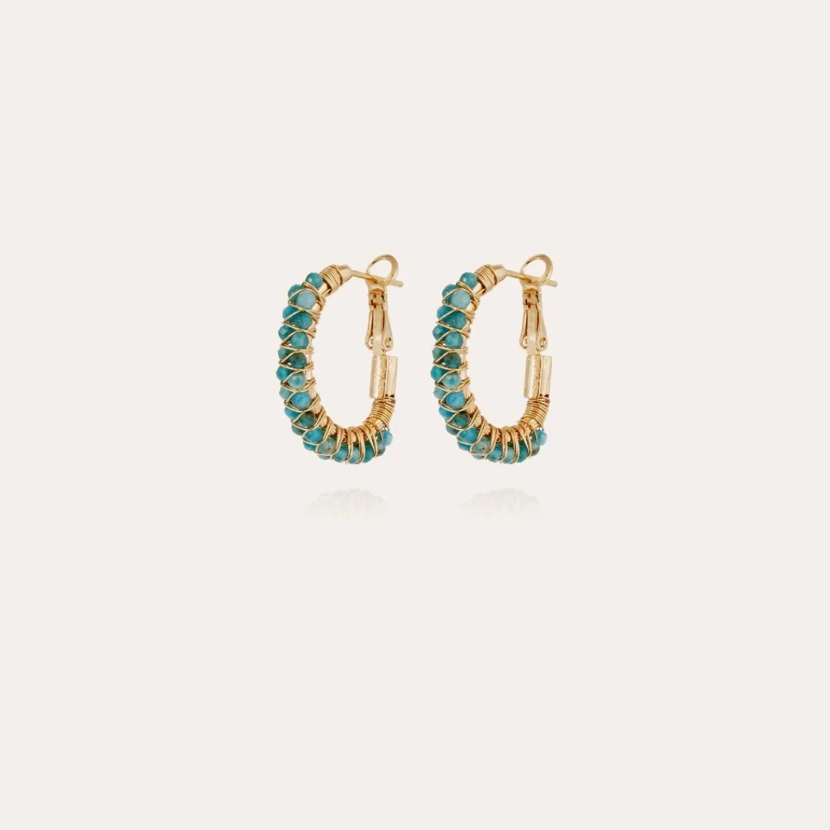 Hot Gas Bijoux Lyre hoop earrings gold - Blue Apatite BlueApatite