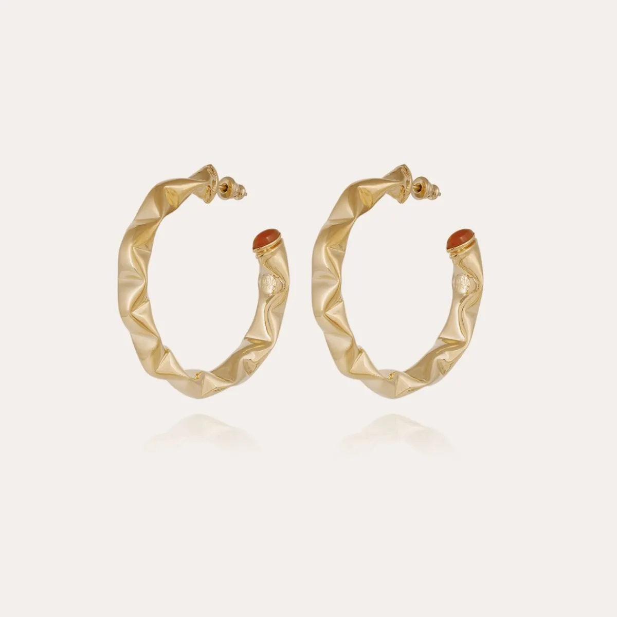 Best Sale Gas Bijoux Moki cabochons hoop earrings gold - Carnelian Red