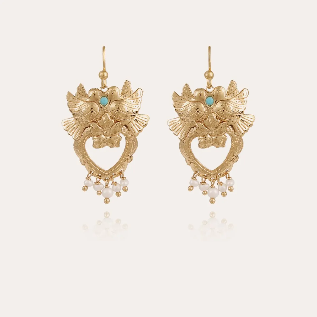 Best Gas Bijoux Oaxaca heart earrings gold - White Mother-of-pearl