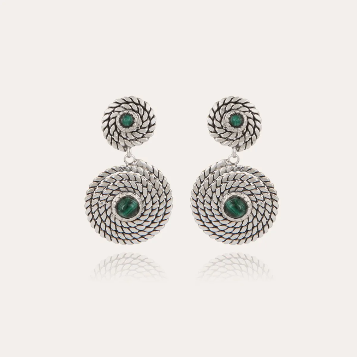 New Gas Bijoux Onde Lucky cabochons earrings mini silver - Malachite