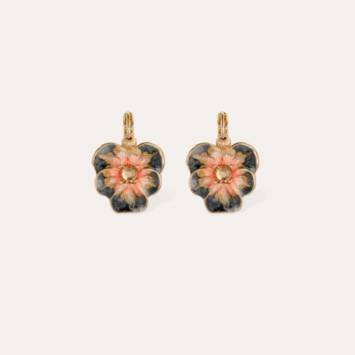 Clearance Gas Bijoux Pensee enamel earrings gold Pinkmultico