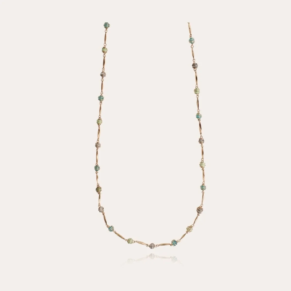 Store Gas Bijoux Perla Serti long necklace gold - Aventurine & Grey Agate GreenOnyx