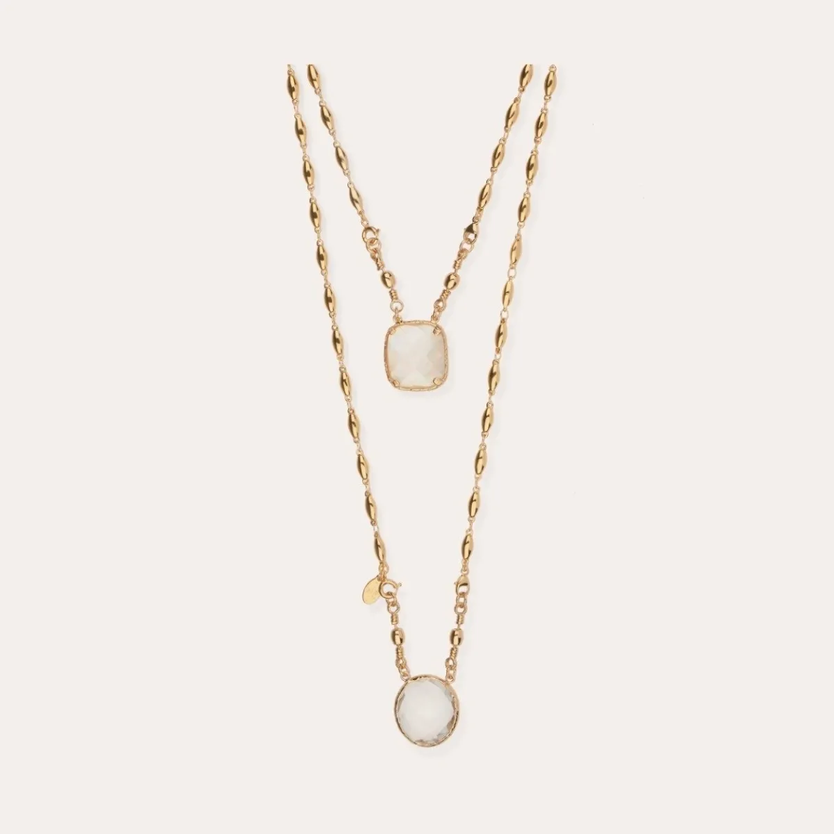 Shop Gas Bijoux Scapulaire Serti necklace gold - White Mother-of-pearl & Crystal Whitemotherofpearl