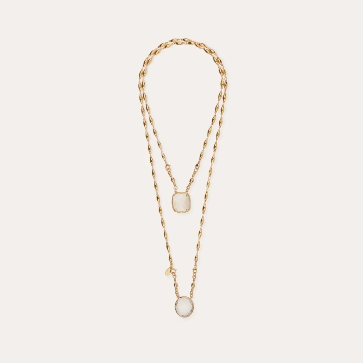 Shop Gas Bijoux Scapulaire Serti necklace gold - White Mother-of-pearl & Crystal Whitemotherofpearl