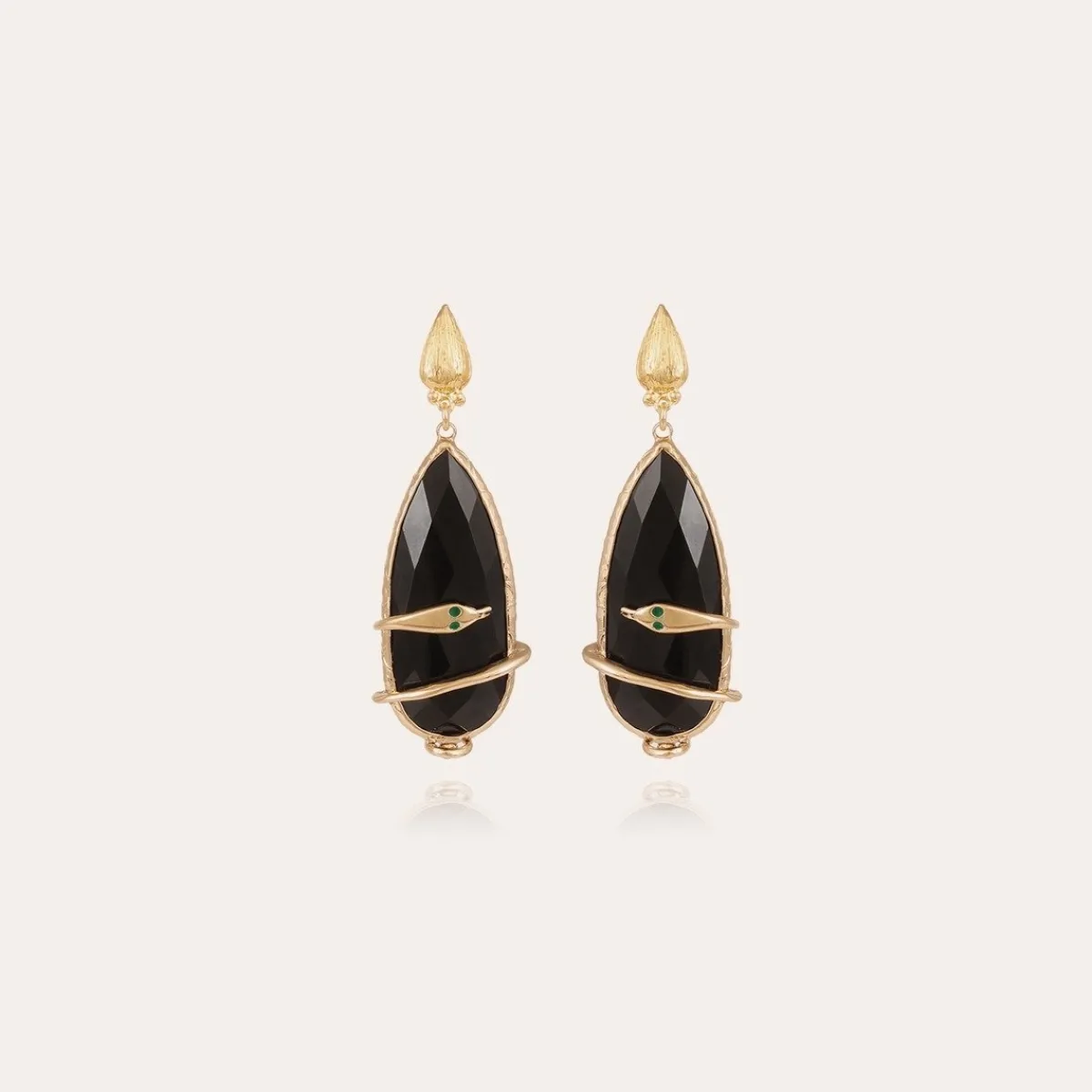 Store Gas Bijoux Serti Goutte Bis earrings gold - Black Onyx Onyxcoloredstone