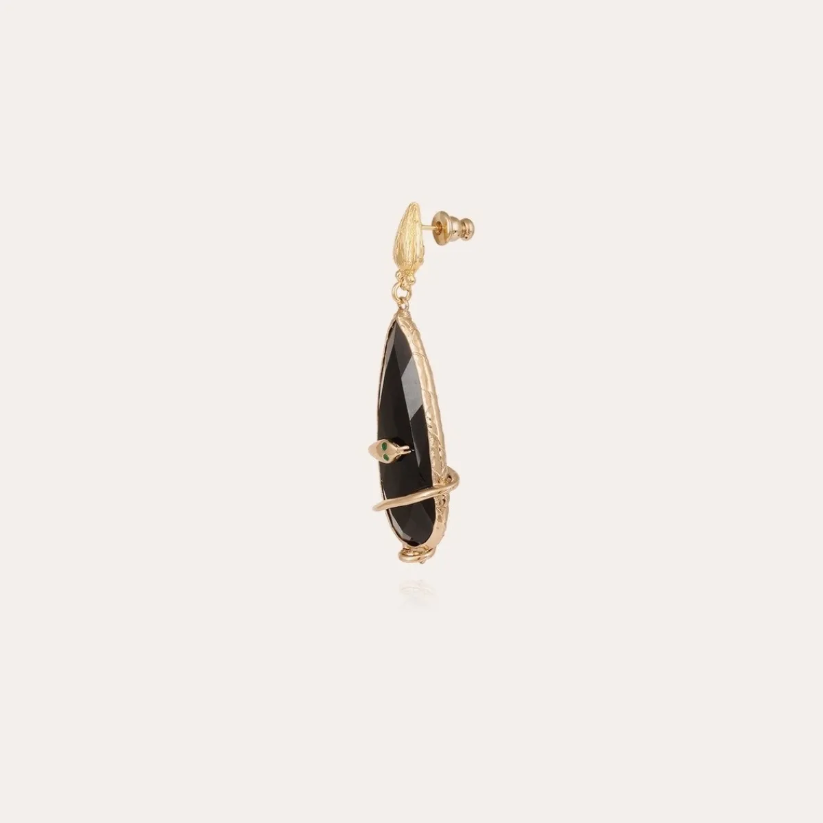 Store Gas Bijoux Serti Goutte Bis earrings gold - Black Onyx Onyxcoloredstone