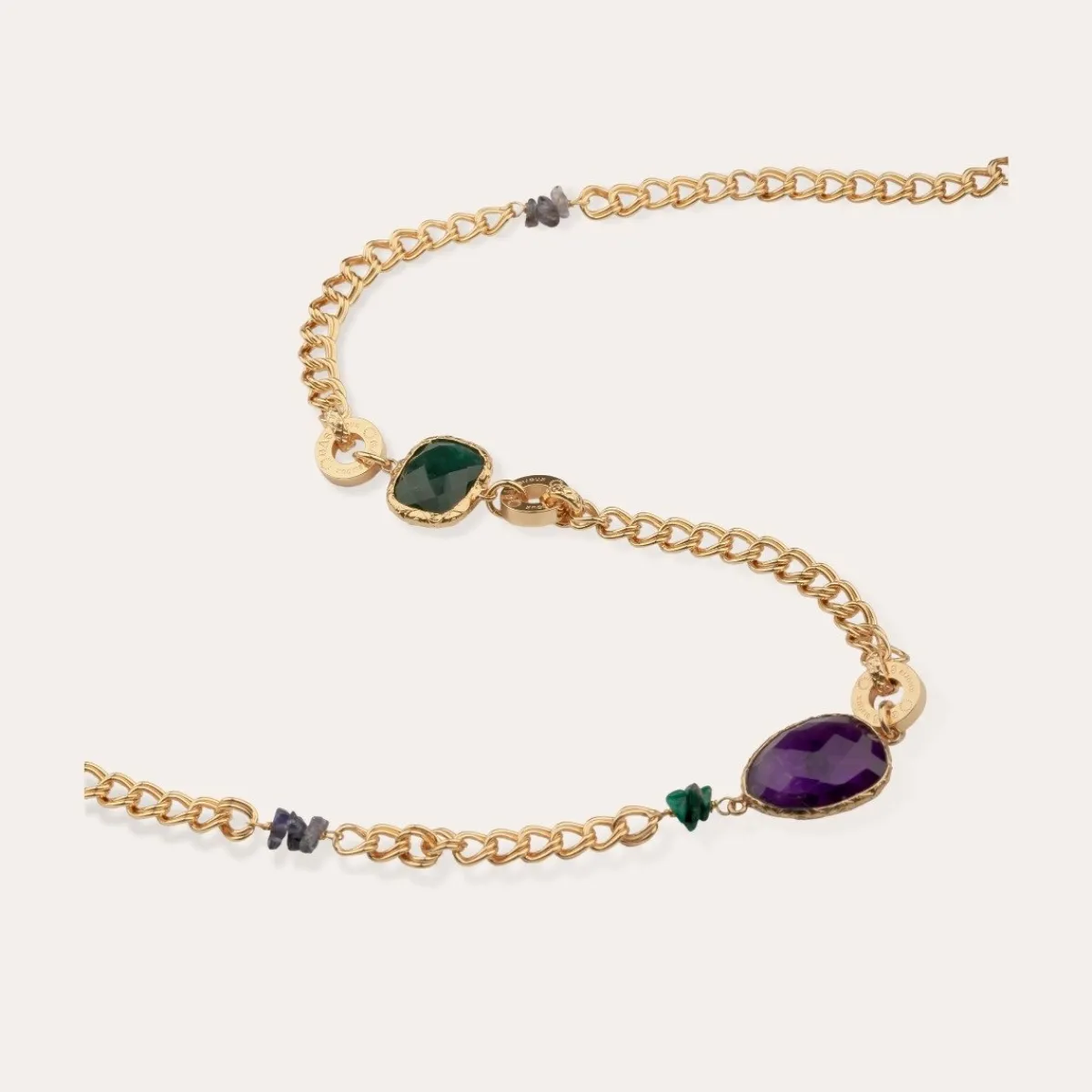 Online Gas Bijoux Silene long necklace gold - Blue Apatite, Amethyst, & Serpentine Amazonite