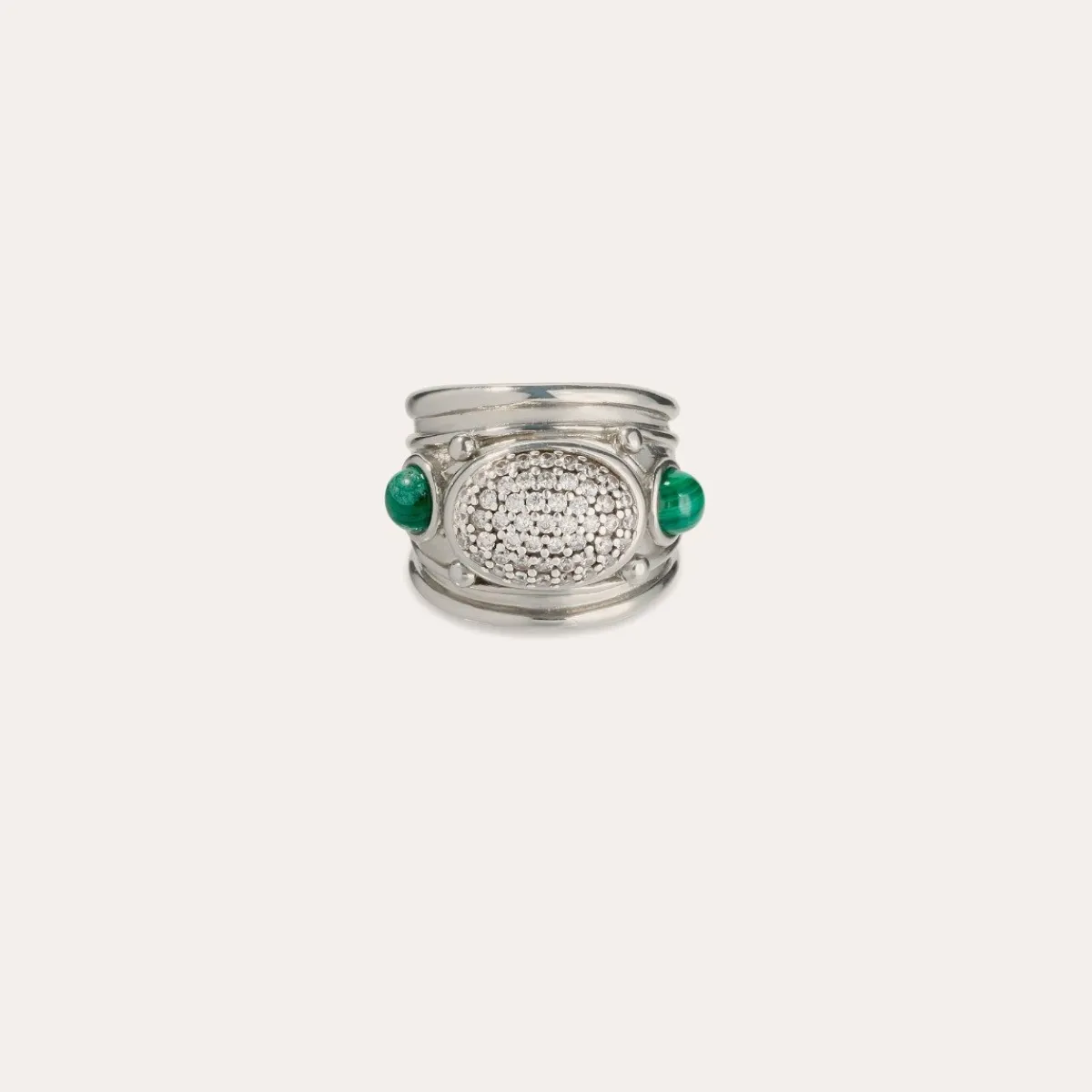 New Gas Bijoux Simone ring silver - Zirconia & Malachite