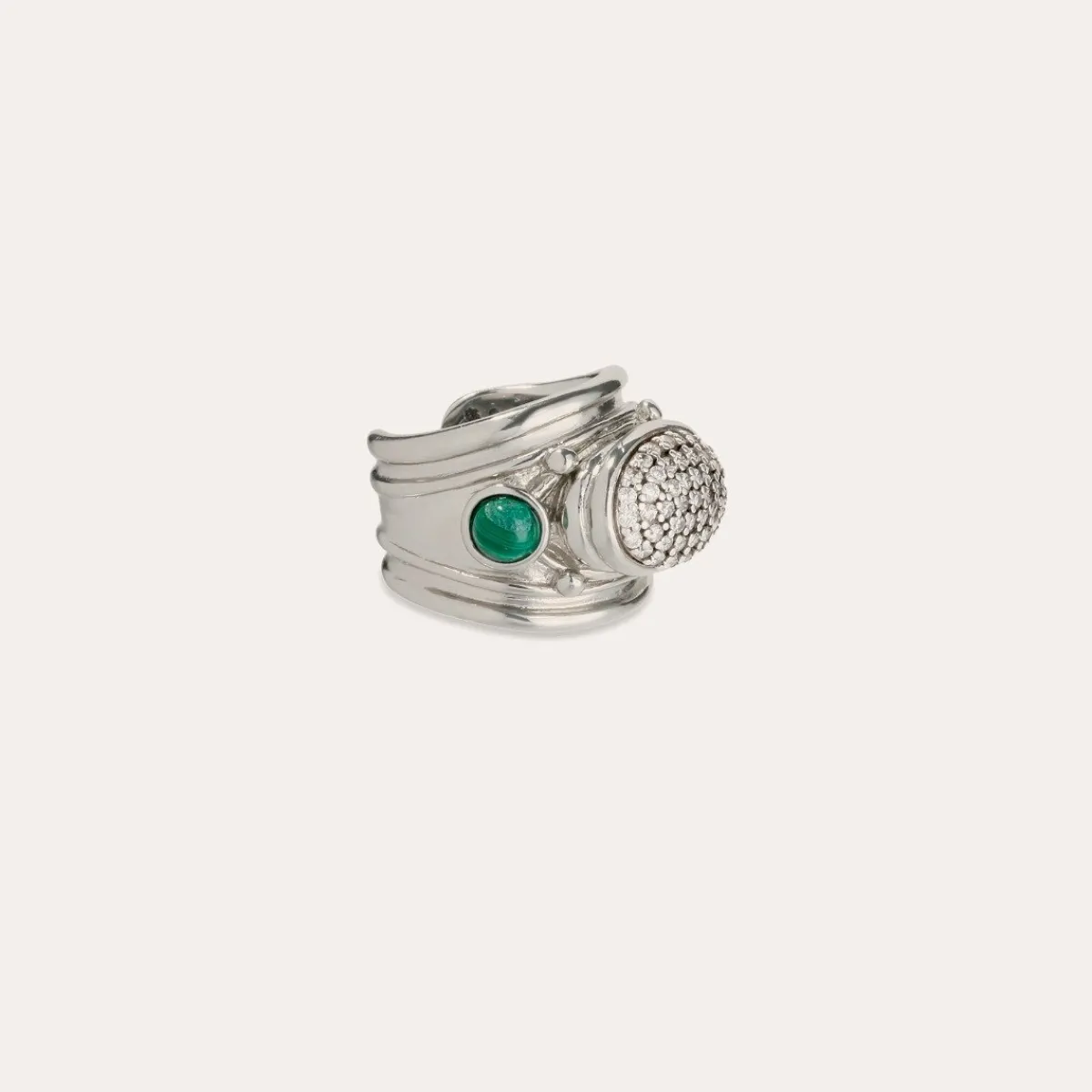 New Gas Bijoux Simone ring silver - Zirconia & Malachite